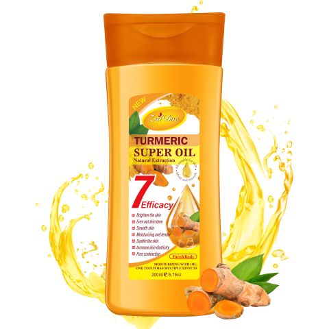 ZaiDoc Turmeric Super Body Oil – 7-in-1 Brightening & Firming Face & Body Oil, Natural Plant Extracts, Evens Skin Tone, Deeply Moisturizes, Soothes & Tightens Skin, 200ml/6.76oz