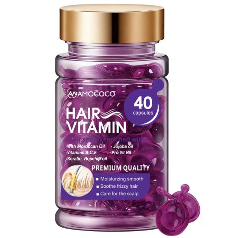 AMOCOCO Hair Vitamin Capsules – 40 Pcs Premium Hair Repair Oil with Moroccan Oil, Jojoba Oil, Keratin & Vitamins A C E B5, Deeply Nourishes Dry Damaged Frizzy Hair, Smooth & Shiny, Non-Greasy, Scalp C