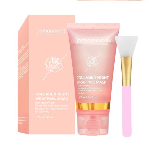 Amococo Collagen Night Wrapping Mask – Overnight Peel-Off Firming & Lifting Facial Mask, Deeply Hydrates with Hyaluronic Acid & Ceramide, Reduces Fine Lines, Wrinkles & Large Pores, Restores Skin Elas