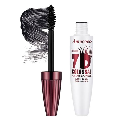 Amococo 7D Colossal Volume Express Mascara – Intense Volume & Curl, Waterproof Smudge-Proof, 24HR Long-Lasting, No Clumps, 100% Pure Collagen