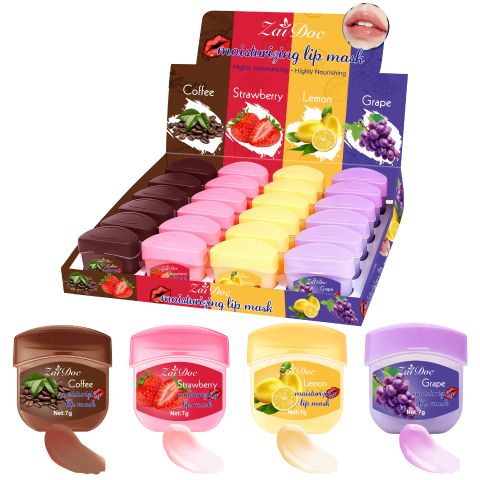 ZaiDoc 24-Pack Moisturizing Lip Mask Set – Highly Nourishing Lip Care Treatment with 4 Flavors (Coffee, Strawberry, Lemon, Grape), Deep Hydration, Repairs Dry Cracked Lips, Reduces Lip Wrinkles, 7g Ea