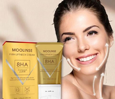 Moolinse Firm Lift Neck Cream with Roller Ball – 8 Types of Hyaluronic Acid from South Korea, Lifting & Tightening Formula, Reduces Neck Lines & Turkey Neck, Nutrient Replenishment, 120g/4.23oz