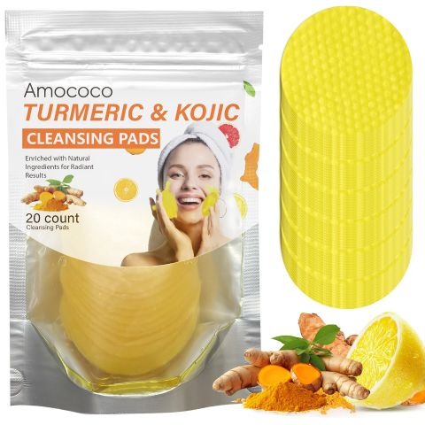 Amococo Turmeric & Kojic Acid Cleansing Pads – 20 Count, Deep Pore Cleansing & Brightening, Fades Dark Spots, Improves Skin Texture, Natural Ingredients, All Skin Types