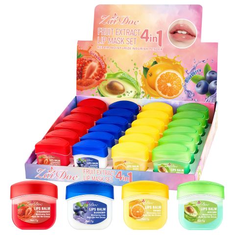 ZaiDoc Fruit Extract Lip Mask Set – 4-in-1 Moisturizing & Repairing Lip Balm Set with Strawberry, Blueberry, Orange and Avocado, Deep Hydration, Reduces Lip Lines, Non-Greasy, 7g Each