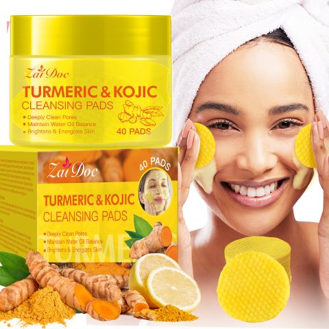 ZaiDoc Turmeric & Kojic Acid Cleansing Pads – Deep Pore Cleansing & Brightening Facial Pads, Maintains Oil-Water Balance, Fades Dark Spots, Energizes Skin, 40 Pads