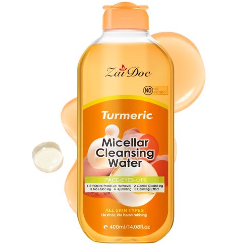 ZaiDoc Turmeric Micellar Cleansing Water – 5-in-1 Makeup Remover for Face, Eyes & Lips, No Rinse Gentle Formula, Removes Stubborn Makeup, Hydrates & Calms Skin, Oil-Free Alcohol-Free, All Skin Types,