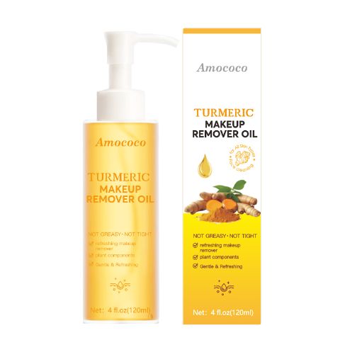 Amococo Turmeric Makeup Remover Oil – Gentle & Refreshing Cleansing Oil, Dissolves Stubborn Makeup & Blackheads, Non-Greasy Non-Tight, Plant-Based Formula, All Skin Types, 120ml/4oz