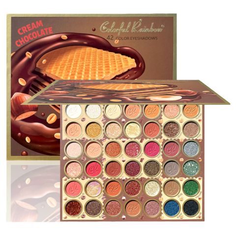 42-Color Chocolate Cream Eyeshadow Palette – All-in-One Matte Shimmer Glitter, Long-Lasting Waterproof