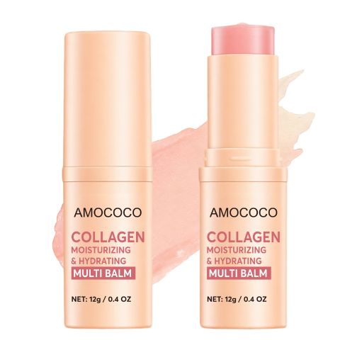 AMOCOCO Collagen Moisturizing & Hydrating Multi Balm – 3-in-1 Face, Lips & Eye Care Stick, Deep Hydration, Reduces Wrinkles, Firms & Plumps Skin, Anti-Aging, Portable Travel Size, 12g/0.4oz
