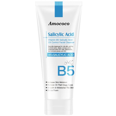 Amococo Salicylic Acid & Vitamin B5 Oil Control Facial Cleanser – Deeply Cleans Pores & Removes Blackheads, Controls Excess Oil, Hydrates & Soothes, Gentle Foaming Formula, Suitable for All Skin Types