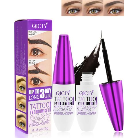 QICIY Tattoo Peel-Off Eyebrow Gel – Long-Lasting 3-Day Brow Tint, Waterproof & Smudge-Proof, Easy Peel-Off Application, 4 Natural Shades, 10g/0.35oz
