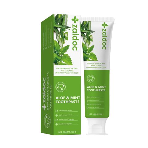 ZaiDoc Aloe & Mint Toothpaste – Deep Cleaning & Whitening with Natural Bamboo Charcoal, Freshens Breath, Strengthens Teeth & Gums, Gentle on Sensitive Teeth, 120g/4.23oz