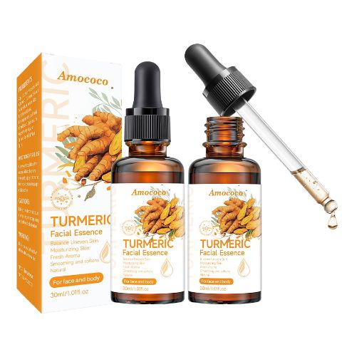 Amococo Turmeric Facial Essence – Brightening & Balancing Face Serum, Evens Uneven Skin Tone, Deeply Moisturizes & Soothes, Boosts Radiance & Elasticity, For Face & Body, 30ml/1.01fl.oz