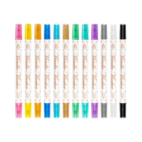 12-Color Dual-Ended Metallic Tattoo & Nail Art Pen Set – Skin-Safe Temporary Body Markers with Glitter Effect, Waterproof & Washable, DIY Graffiti, Nail Art & Face Painting