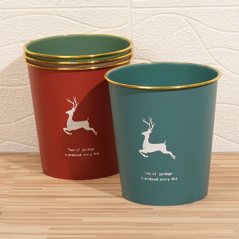 Gold Rim Trash Can – Durable PP Plastic Wastebasket with Thickened Material, Comfortable Handle & Wide Opening, Stackable Design for Space-Saving, Ideal for Home, Office & Bathroo
