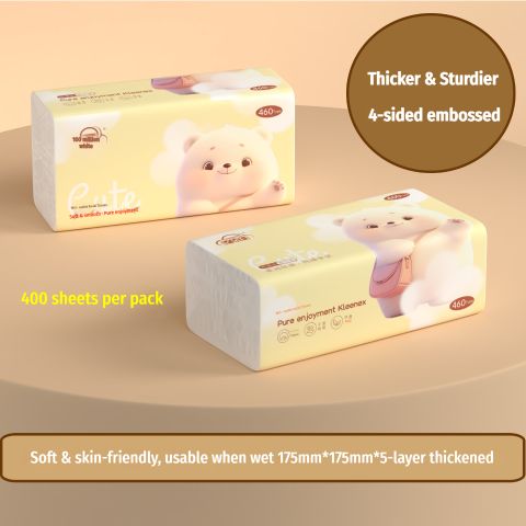 Flower White 5-Layer Facial Tissues – 400 Sheets, Wet-Strength & Tear-Resistant, Ultra-Soft & Gentle on Skin, 100% Virgin Wood Pulp, Ideal for Family Daily Use