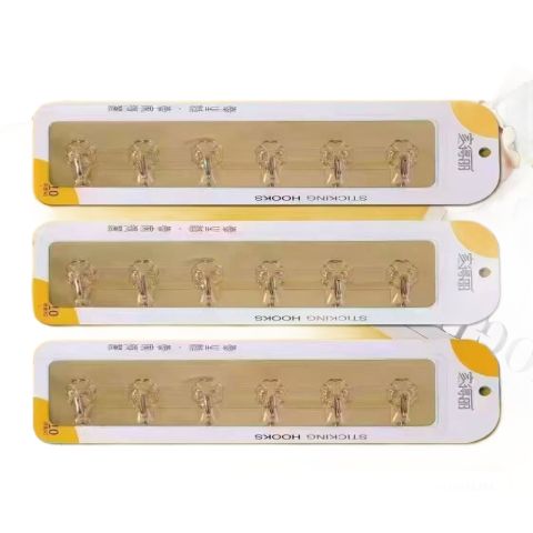 Jia De Li 6-Hook Gold Seamless Sticky Hooks – No-Trace Adhesive Wall Hooks, Strong Hold, Easy to Install, No Nails Required, Ideal for Home, Office, Kitchen and Bathroom Organisation