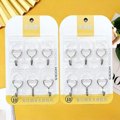 Jia De Li 6-Pack Thickened Seamless Sticky Hooks – No-Trace Adhesive Wall Hooks, Strong Hold, Easy to Install, No Nails Required, Ideal for Home, Office, Kitchen and Bathroom Organisation