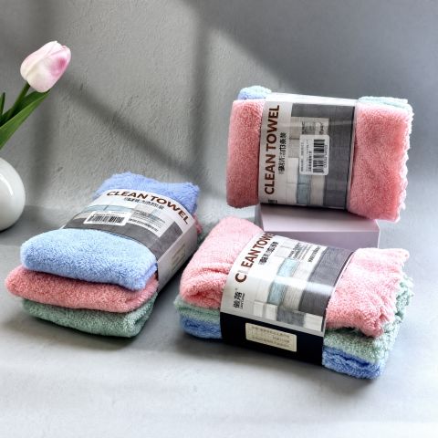 3 Pcs Coral Fleece & Waffle Multi-purpose Towel 30x30cm - Soft Washable Cleaning Towel for Face, Hands, Kitchen, Quick Dry Absorbent Family Pack