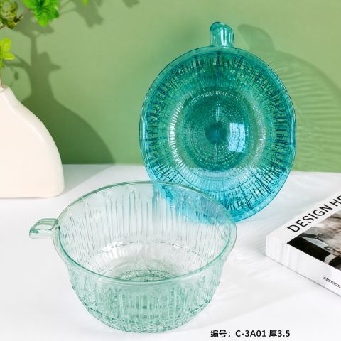 Crystal Clear Drain Basket 6-09 - Transparent Colander Strainer for Washing Fruits & Vegetables, Kitchen Draining Basket with Handle