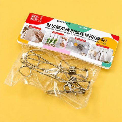 Stainless Steel Hanging Wire Clips with Hooks Multifunctional Laundry and Kitchen Organizer