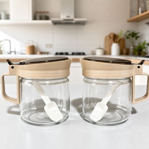 Chubao Glass Seasoning Jar Set with Integrated Spoon Lid Airtight Spice Container