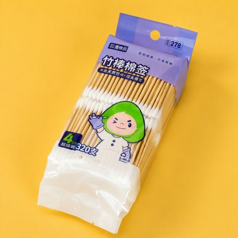 320-Piece Bamboo Cotton Swabs Eco-Friendly Double-Tipped Buds for Beauty and Hygiene