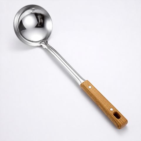 1.0mm Thickened Stainless Steel Spoon with Riveted Wooden Handle Heavy Duty Kitchen Tool