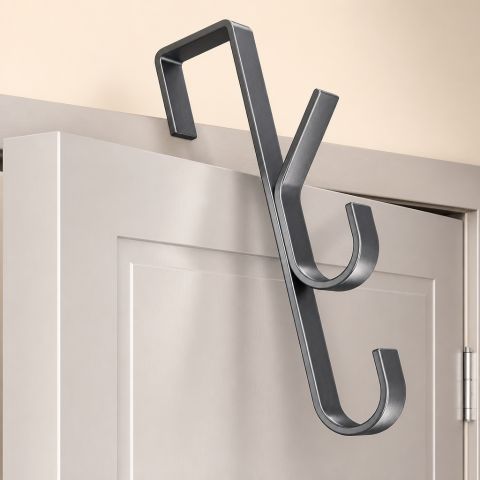 3-Hook Vertical Over-the-Door Hook Rack Space-Saving Steel Hanger for Bedroom & Bathroom