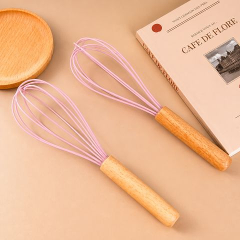 23cm Pink Silicone Balloon Whisk Professional Baking Tool with Ergonomic Wood Handle