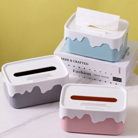 Creative Ice-Cream Drip Design Multifunctional Tissue Box Stylish Desktop Organizer