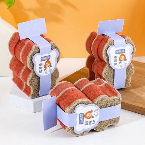 Bear-Shaped 3-Layer Scouring Pad Set of 3 Heavy-Duty Kitchen Cleaning Sponges