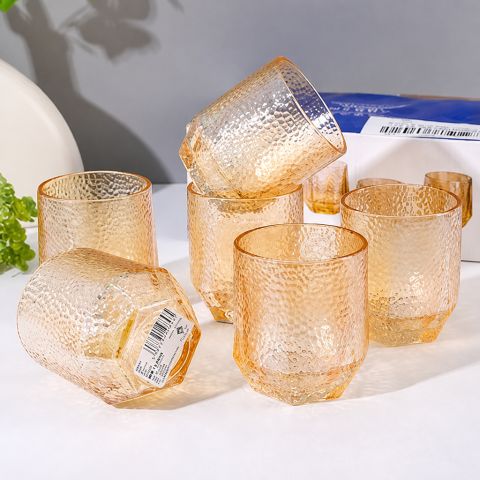 Gold Hammered Hexagonal HP Glass Cup Decorative Tumbler