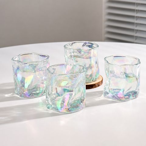 Rainbow Twisted Glass Cup with Iridescent Decorative Finish