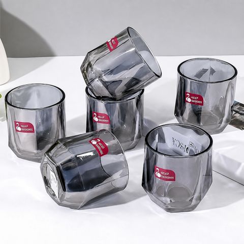 Smoke Gray Smooth Hexagonal YH Glass Cup