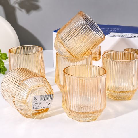 Gold Vertical-Ribbed Hexagonal HP Glass Cup
