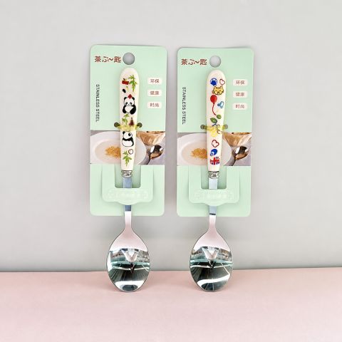 Ceramic-Look Handle Stainless Steel Spoon with Decorative Printed Handle