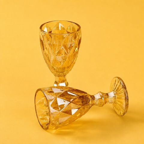 HP Diamond Pattern Stemmed Goblet Decorative Glass Cup