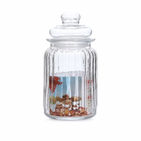 Vertical-Ribbed Glass Sealing Jar with Lid