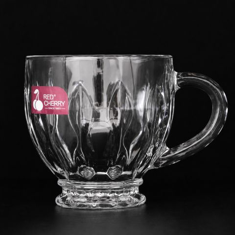 Clear Glass Handled Cup with Textured Surface