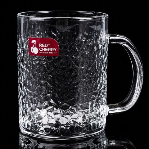 Clear Textured Glass Cup with Side Handle