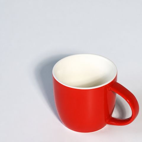Red Nestle-Style Ceramic Mug with Curved Handle