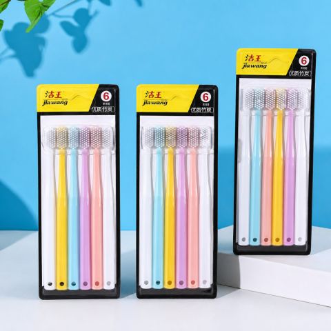 Six-Piece Toothbrush Set with White Bristles and Pastel Handles