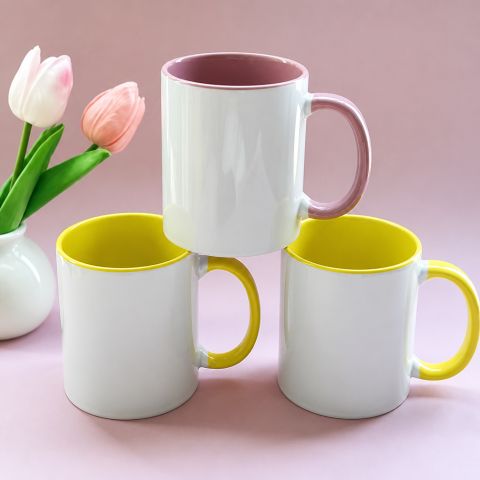 No. 21 Flesh-Pink Ceramic Mug with Colored Handle