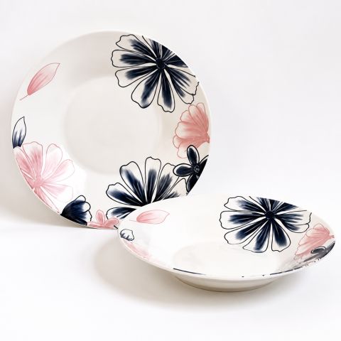 Floral Printed 8-Inch Ceramic Dinner Plate with Decorative Pattern