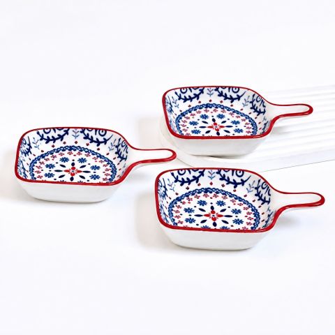 Small Ceramic Handled Dish with Starburst Pattern