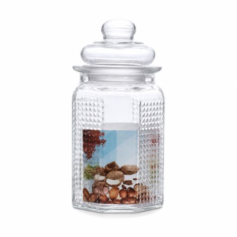Clear Octagonal Sealing Jar with Lid and Knob