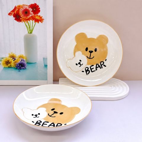 Bear Design Ceramic Cheese Plate, 7 Inch