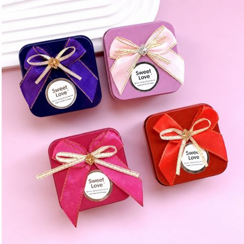 Square Decorative Gift Box with Ribbon and Random Flower Design