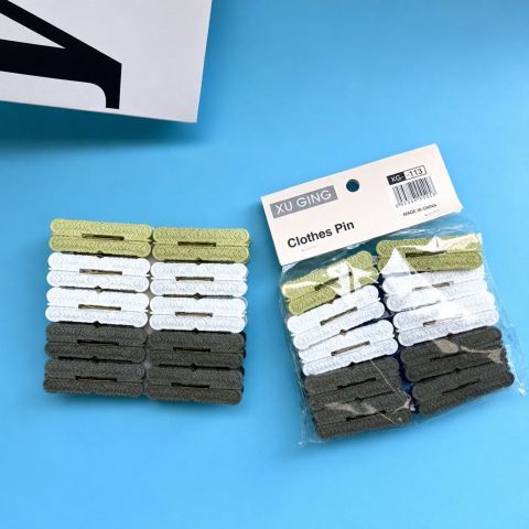 Green, White, and Gray Clothespin Clips for Household Use